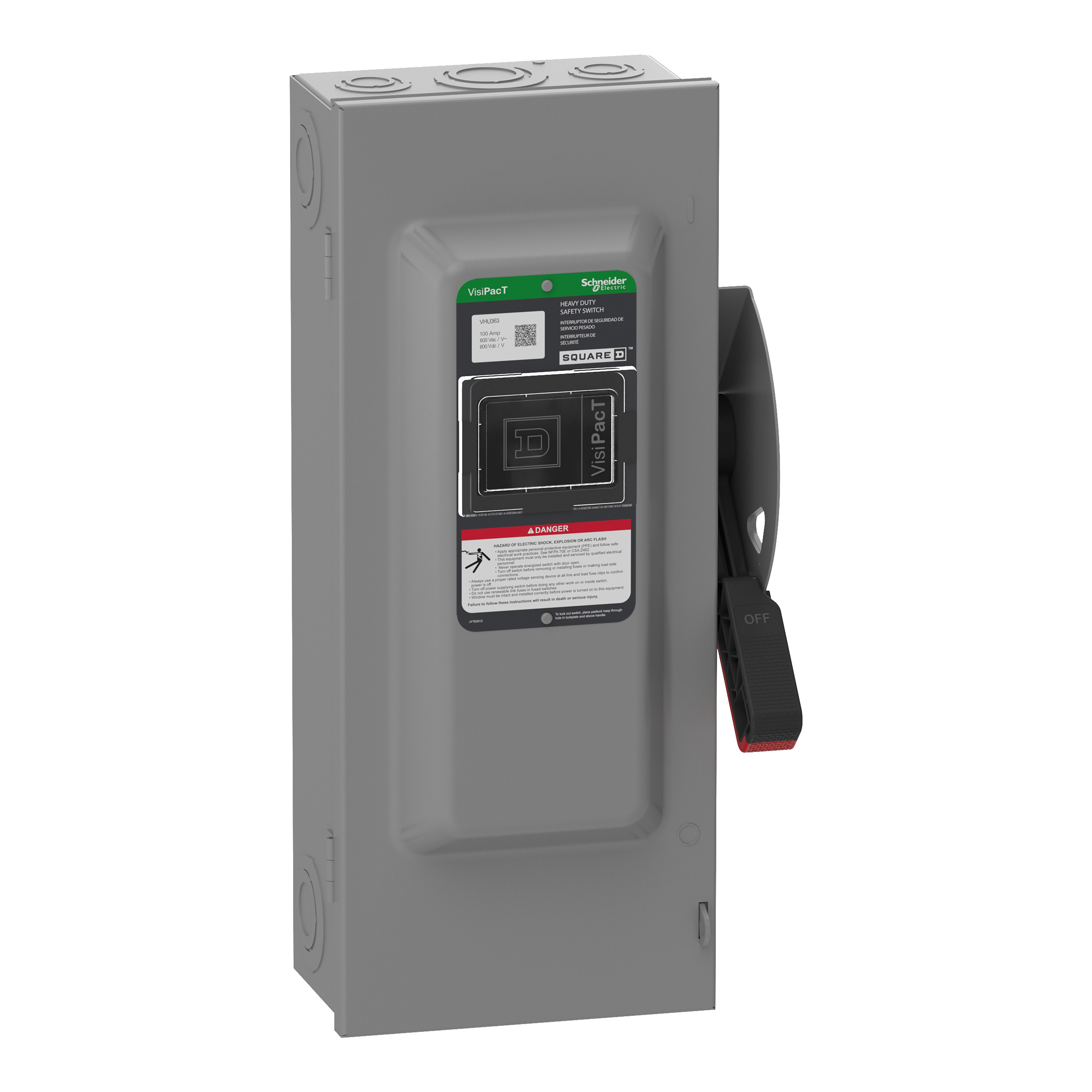 Interruptor de Seguridad Squere D 100A 3 Polos 600V | Fusibles sin porta VHU363 Visipact NEMA 1