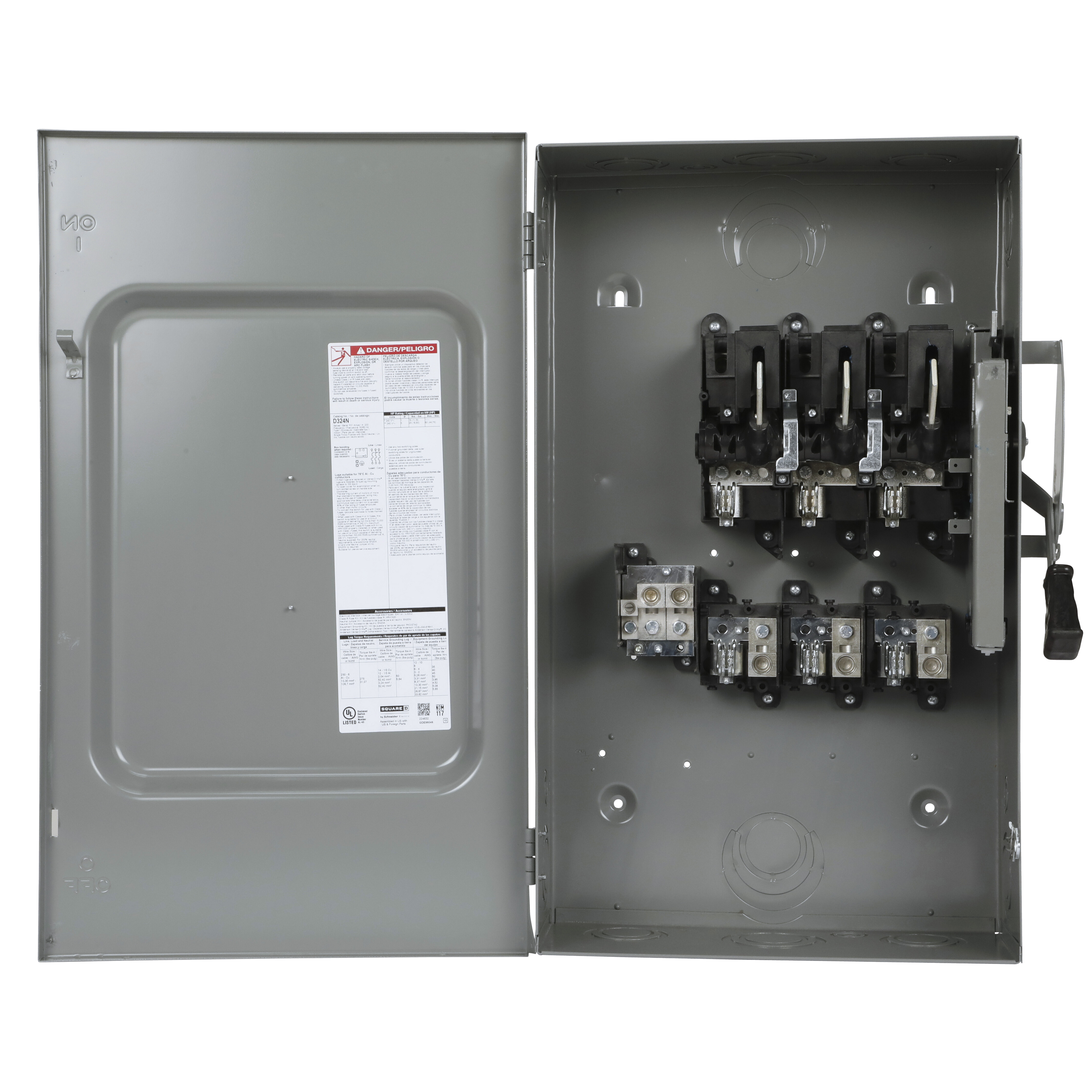 Interruptor de Seguridad Squere D 200A 3 Polos 240V | D324N NEMA 1 con portafusibles