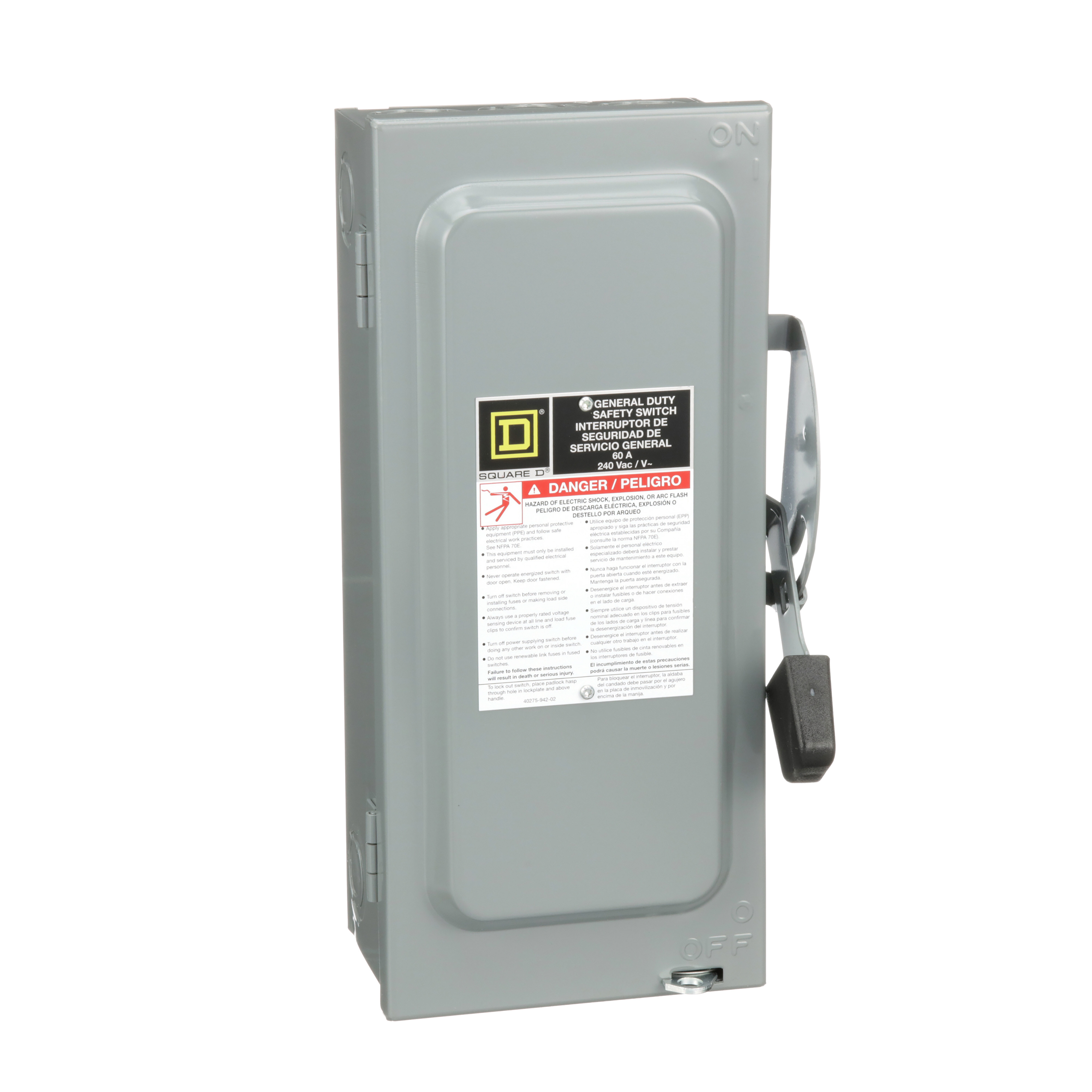 Interruptor de Seguridad Squere D 60A 2 Polos 240V D222N NEMA 1 con portafusibles