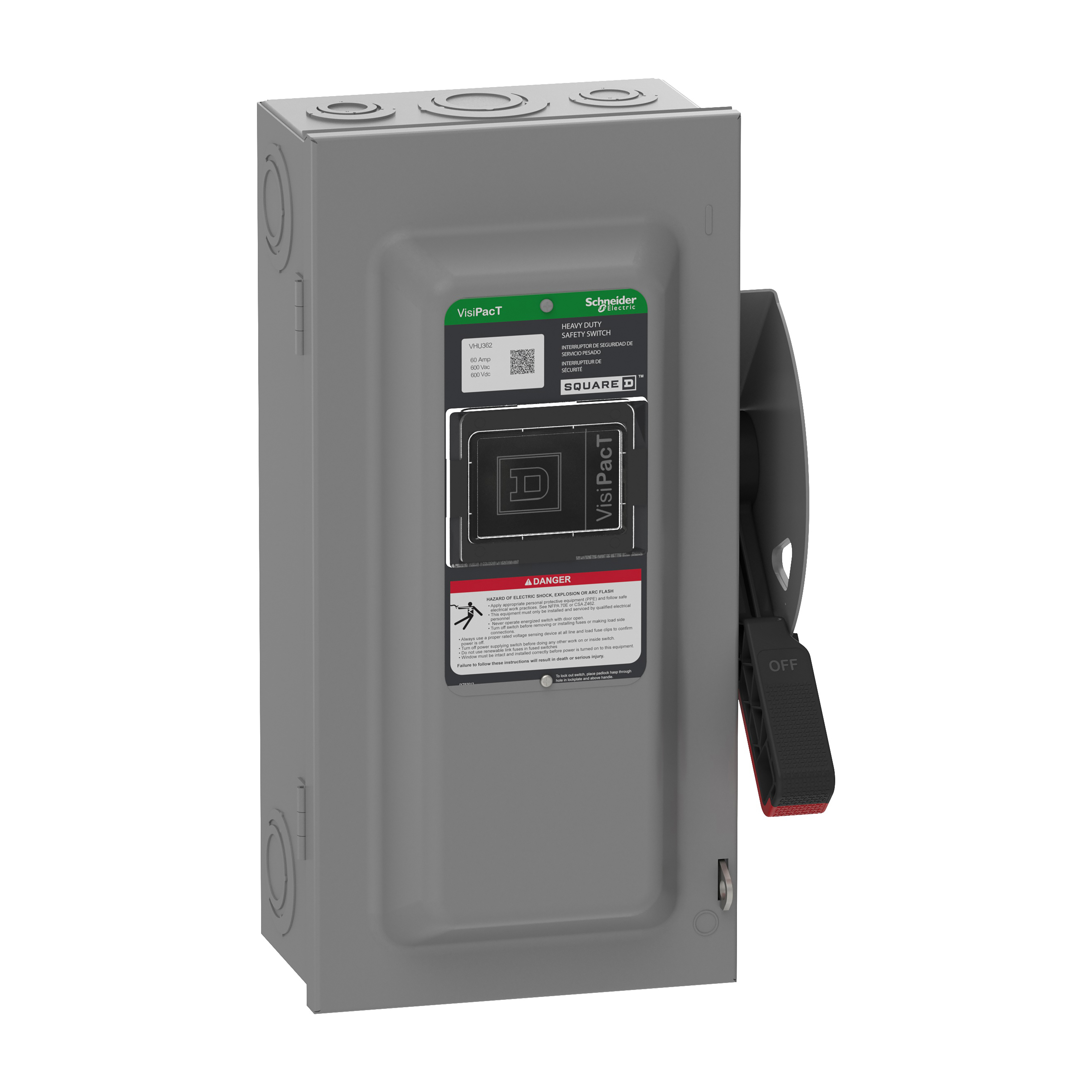 Interruptor de Seguridad Squere D 60A 3 Polos 600V | Fusibles sin porta VHU362 Visipact NEMA 1