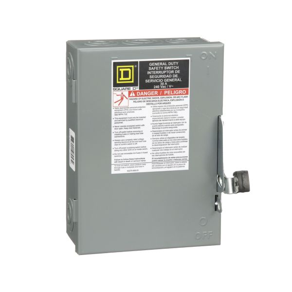 D221N Interruptor de seguridad con portafusibles Square D de 2 polos, 30A, 3 fases, 3 hilos, NEMA1, neutro