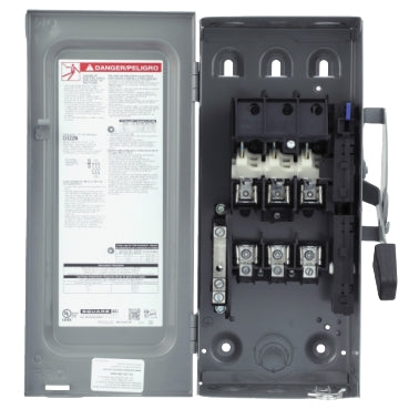 D322N Interruptor de seguridad con portafusibles Square D de 3 polos, 60A, 4 hilos, 3 fases, NEMA1, neutro