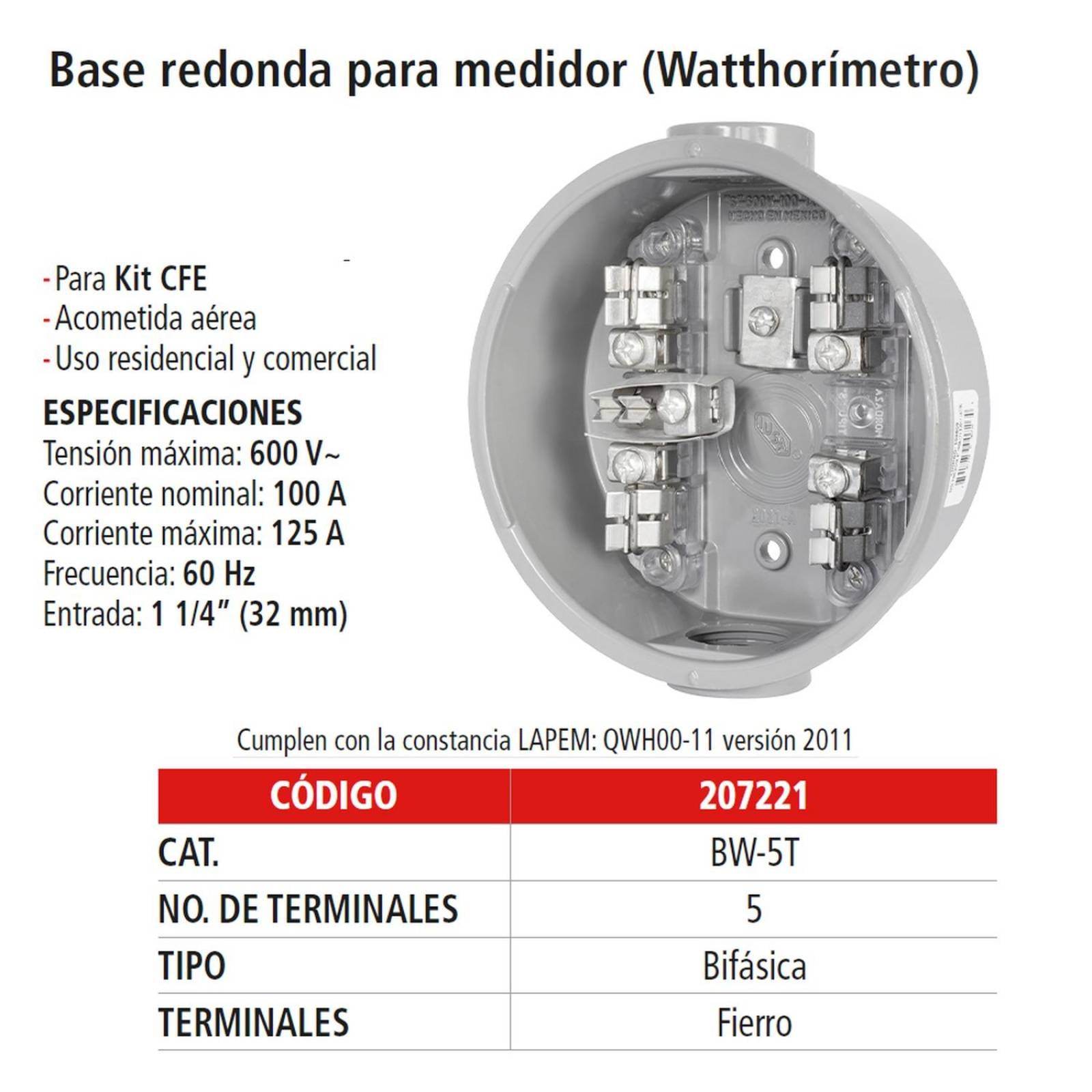 Base iusa p/medidor bifasica 5 term.c/seg. 2010-5