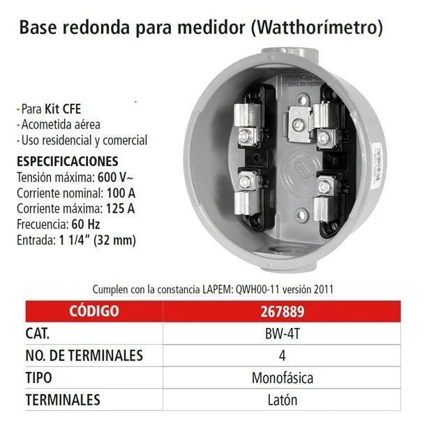 Base medidor de Luz 5 aluminio espec IUSA