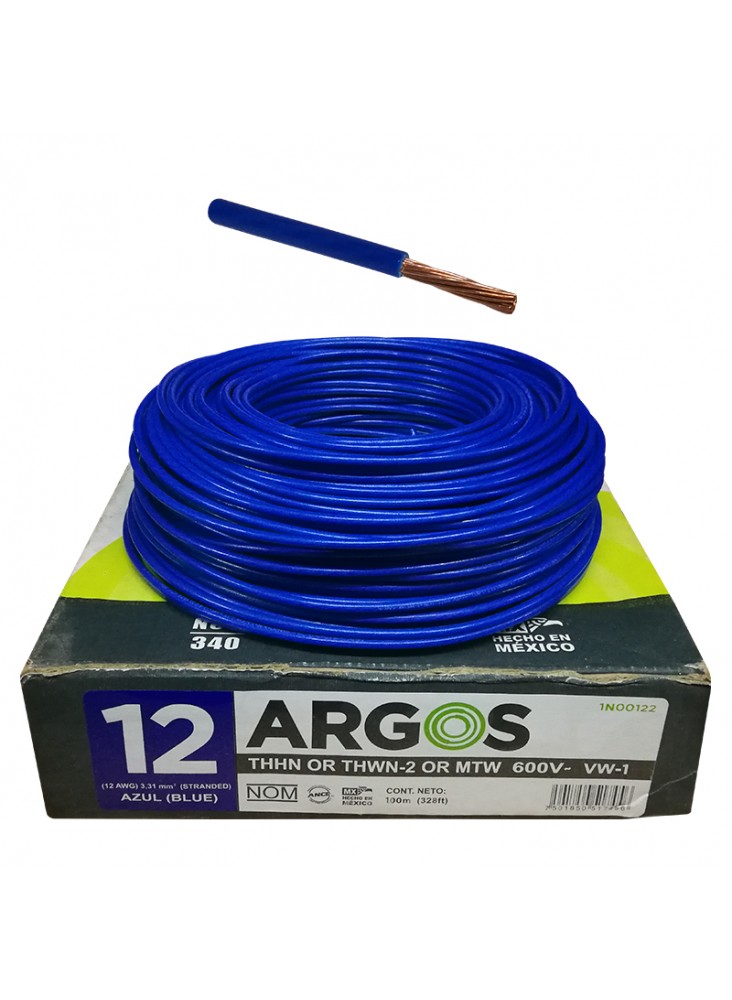 Cable Argos THW #12 Azul Caja con 100 mts