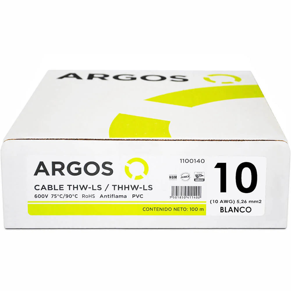 Cable Argos THW #10 Blanco Caja con 100 mts