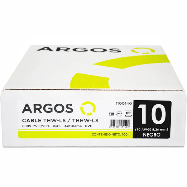 Cable Argos Thw #10 Negro Caja con 100 mts