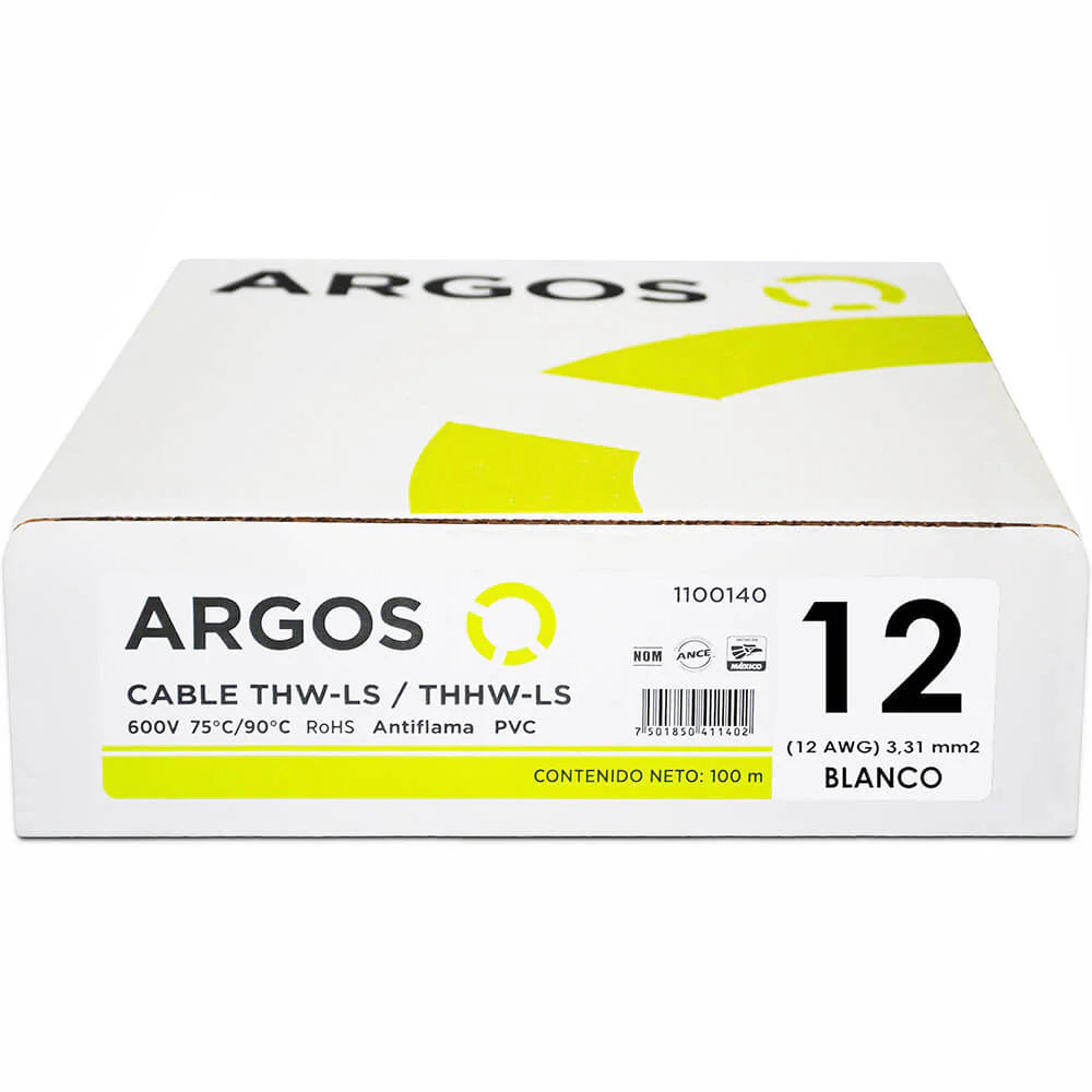 Cable Argos THW #12 Blanco Caja con 100 mts