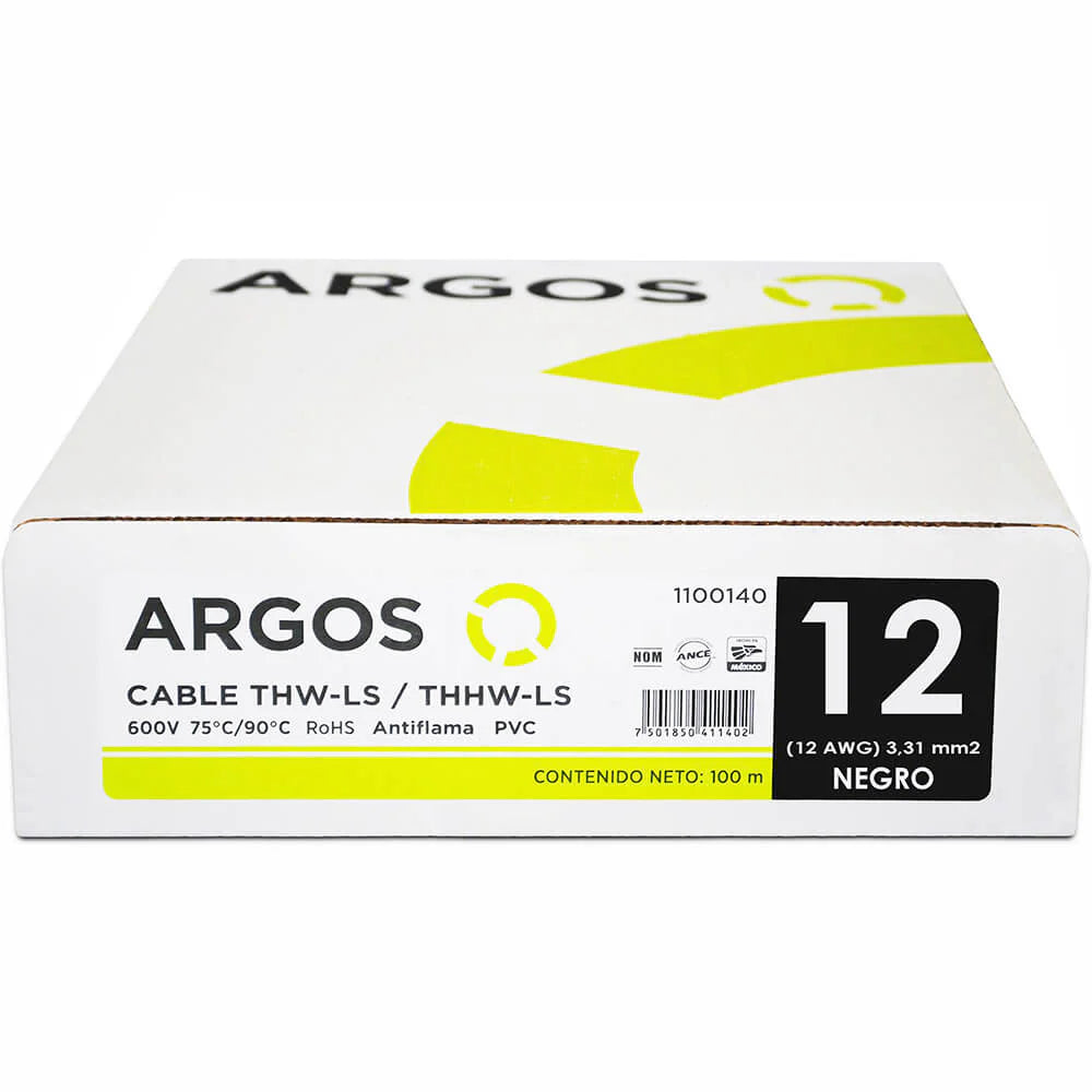 Cable Argos Thw #12 Negro Caja con 100 mts