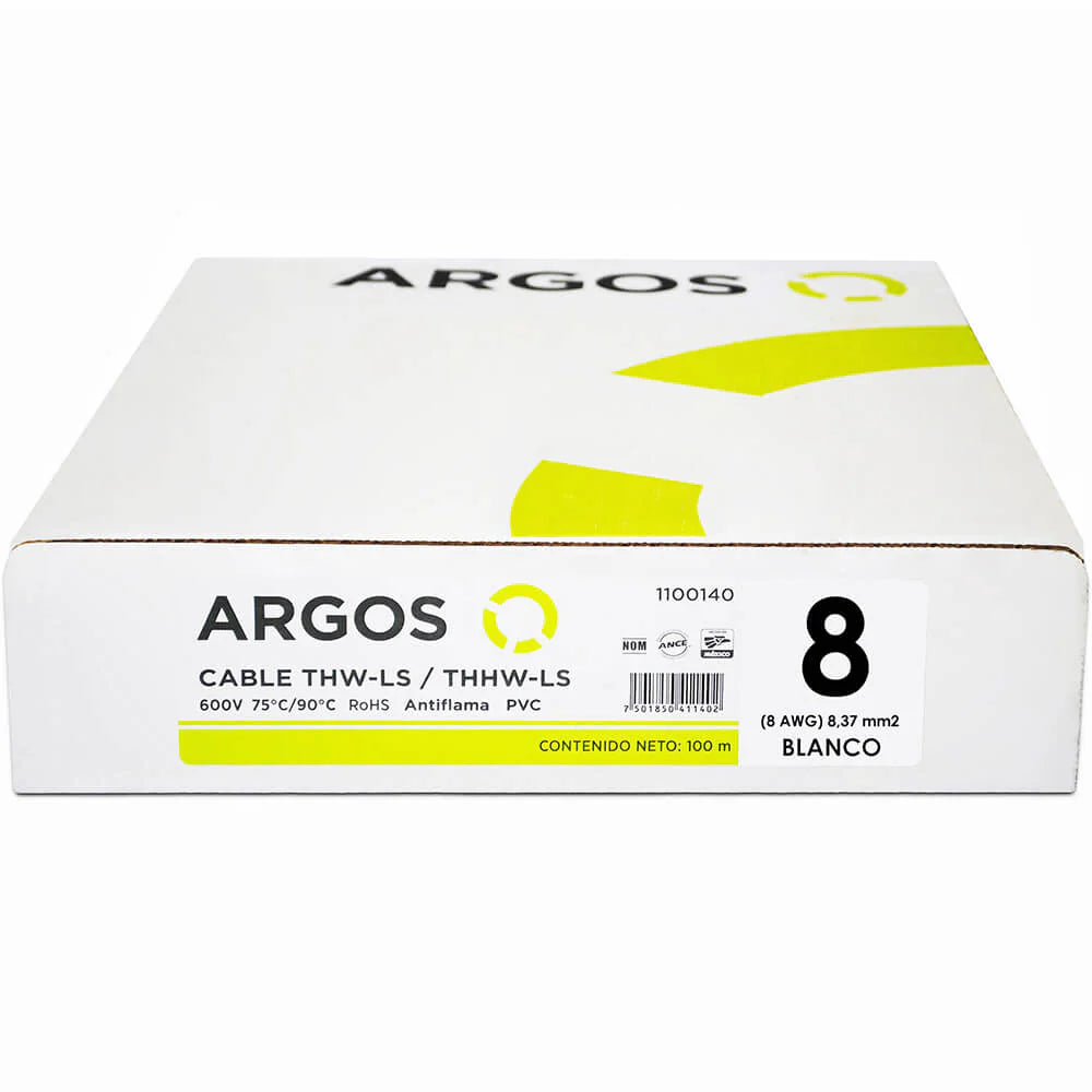 Cable Argos TWH #8 Blanco Caja con 100 mts