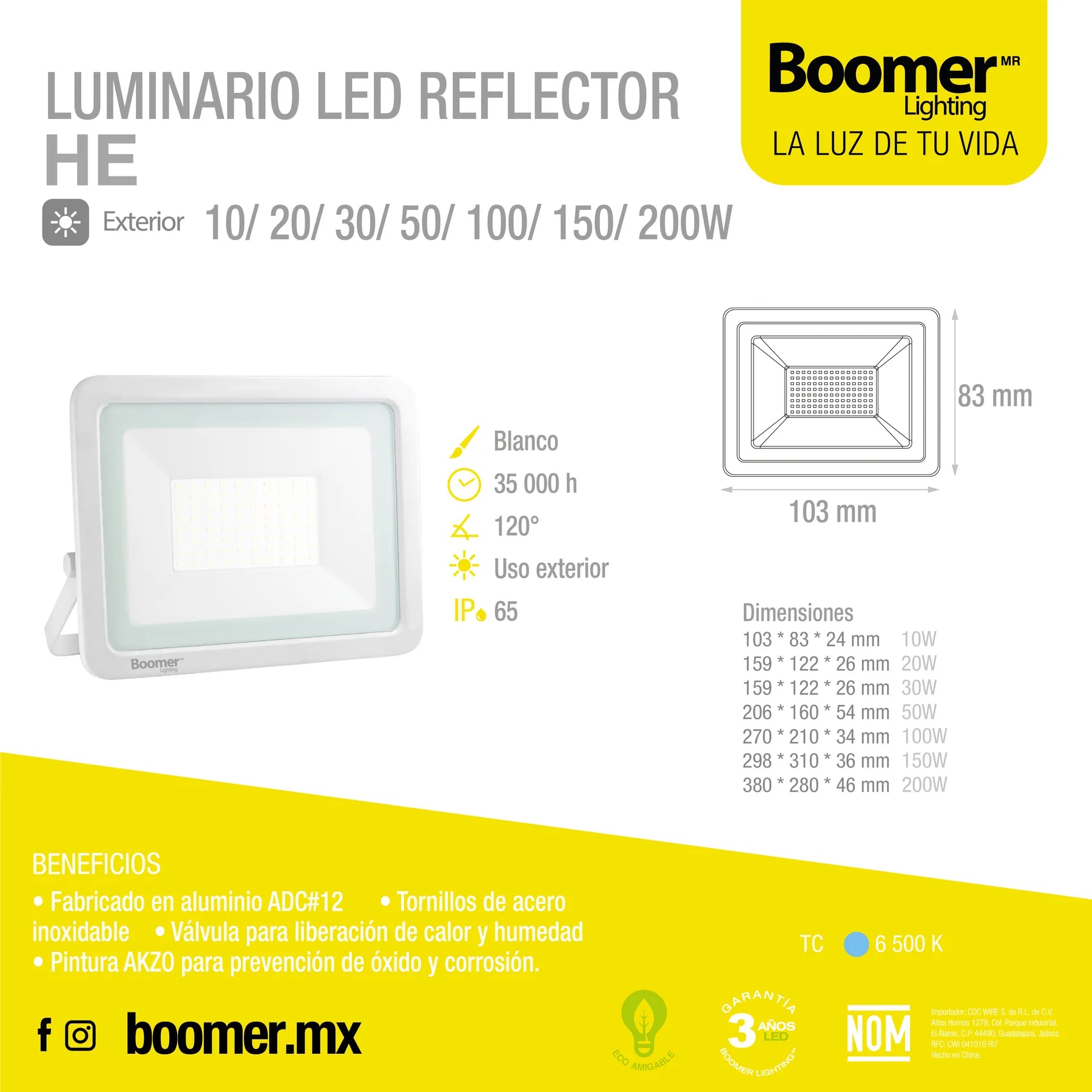 Reflector LED Blanco 100W 6500K