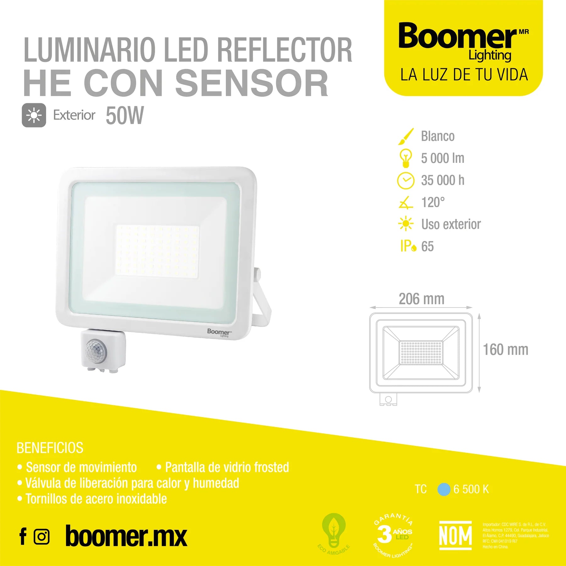 Reflector LED 50W HE Con Sensor 6500K