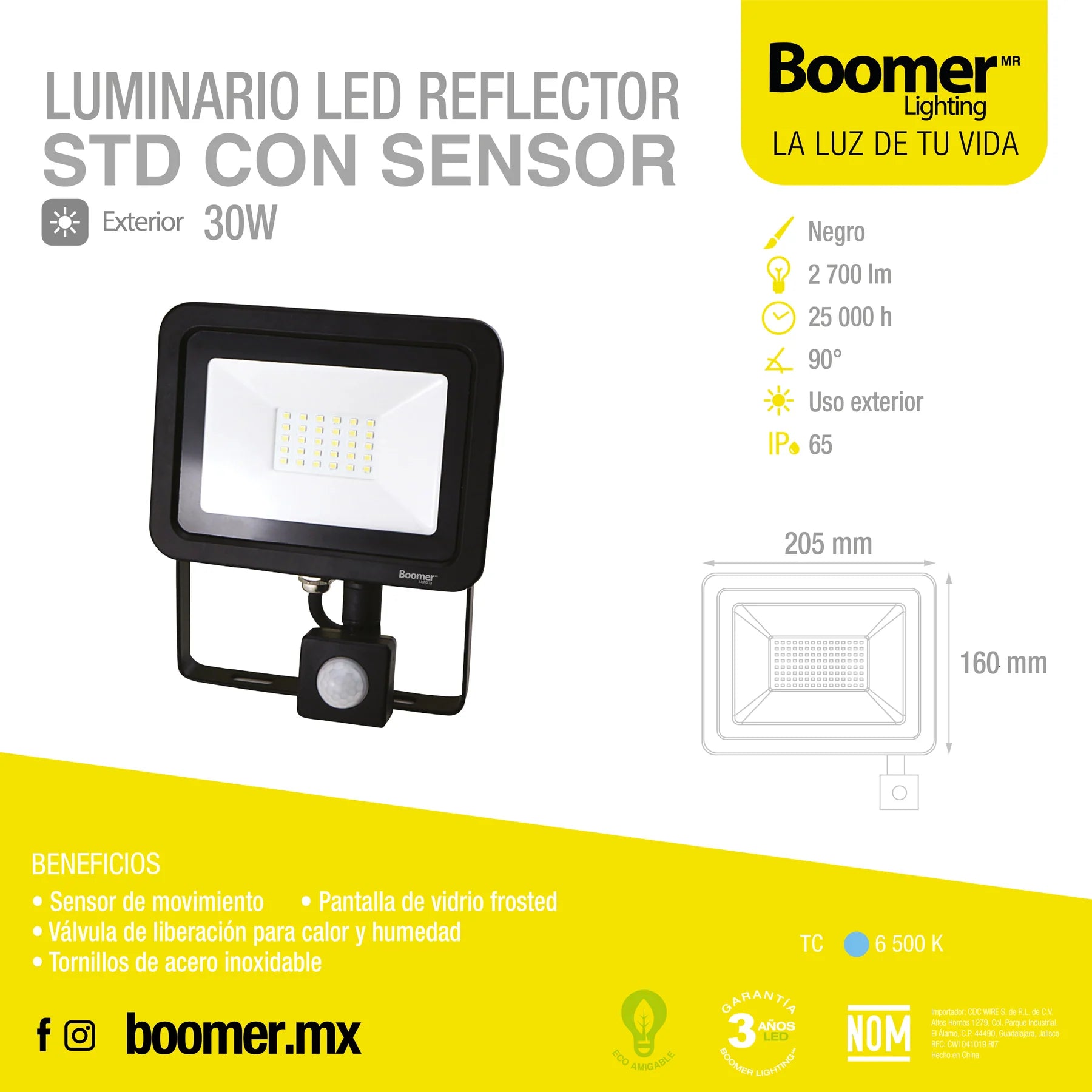 Reflector LED Estándar Con Sensor 30W 6500K