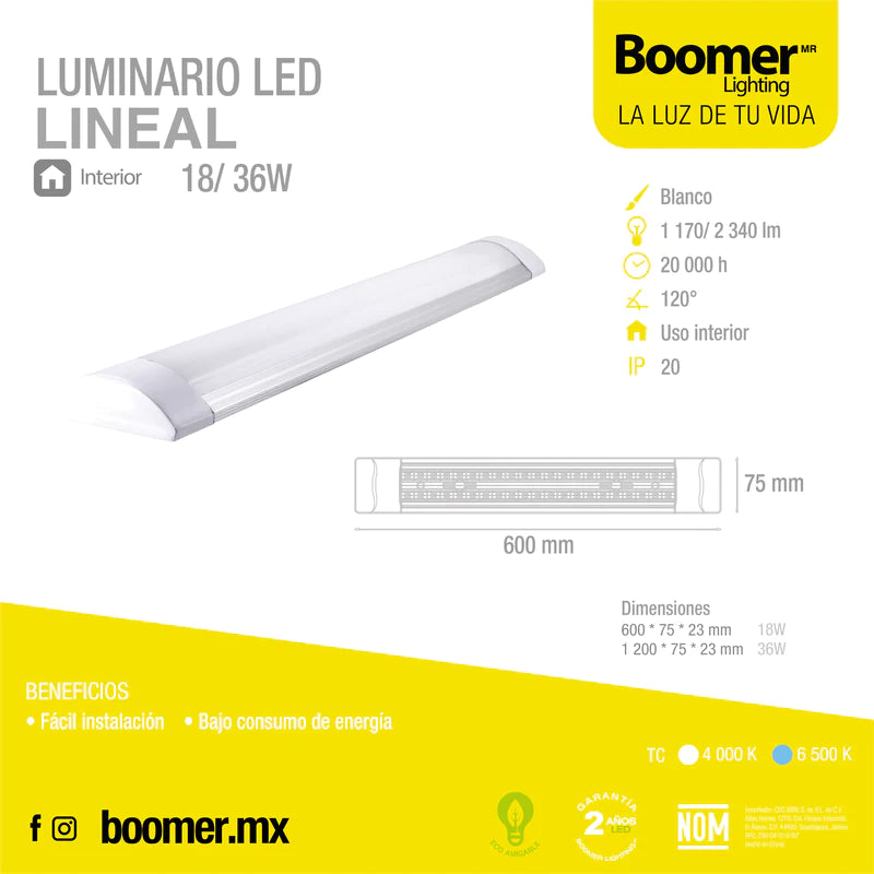 Luminario Lineal 36W, 6500K, 100-240V