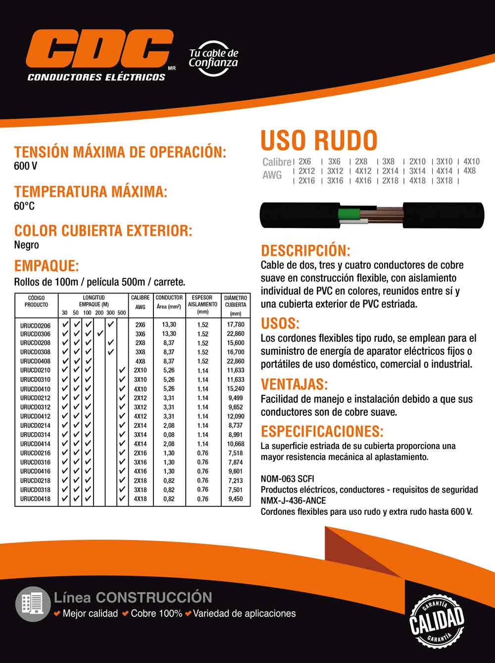 Cable uso Rudo 3x12 CDC