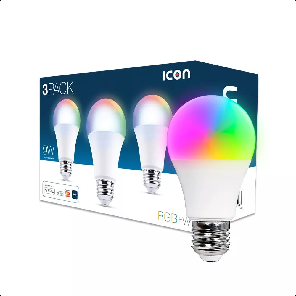 3 Pack Foco Icon Inteligente Led Wifi Atenuable 9w