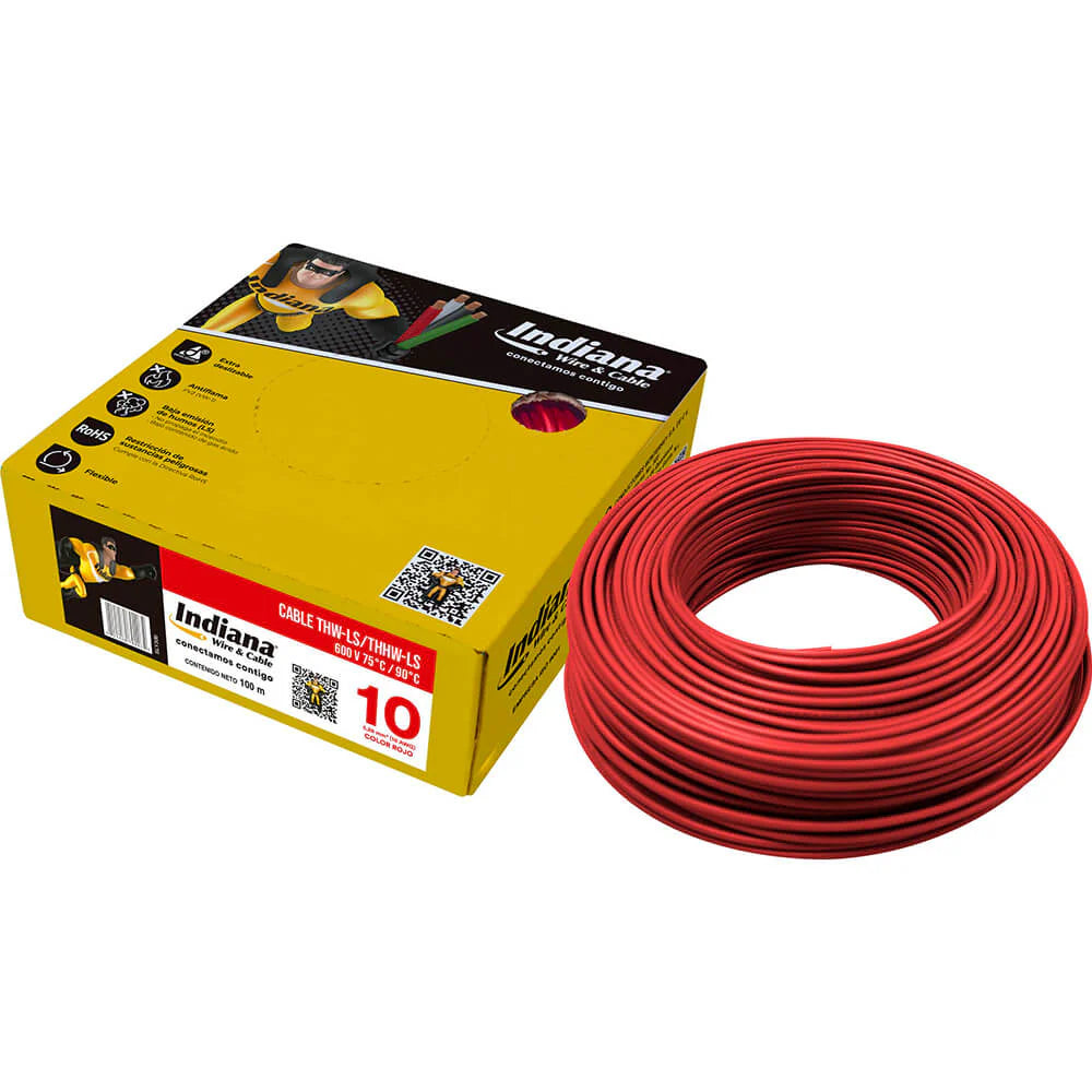 Cable Indiana THW #10 Rojo Caja con 100 mts