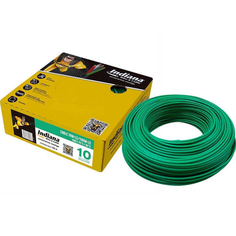 Cable Indiana THW #10 Verde Caja con 100 mts