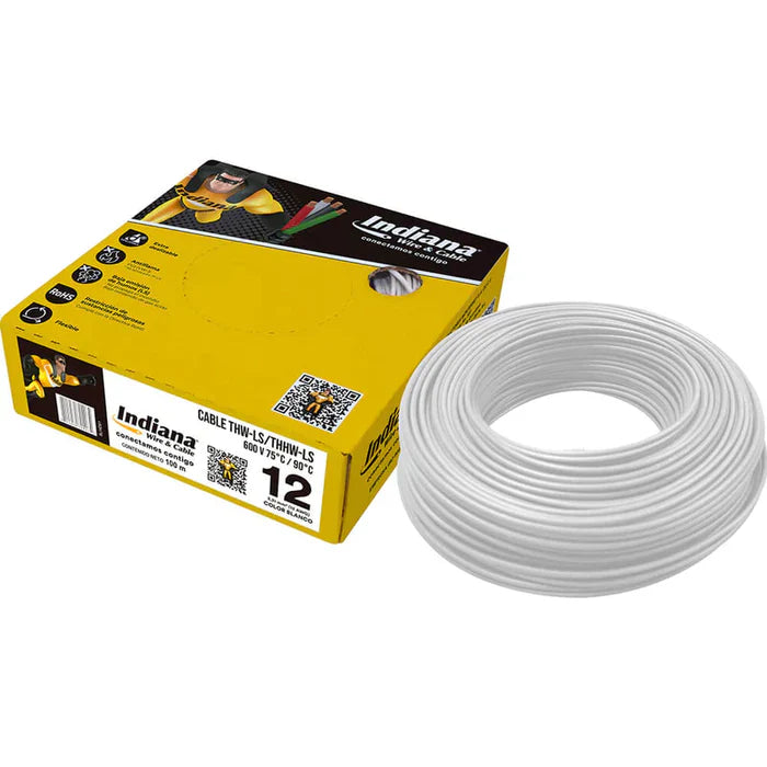 Cable Indiana THW #12 Blanco Caja Con 100 mts