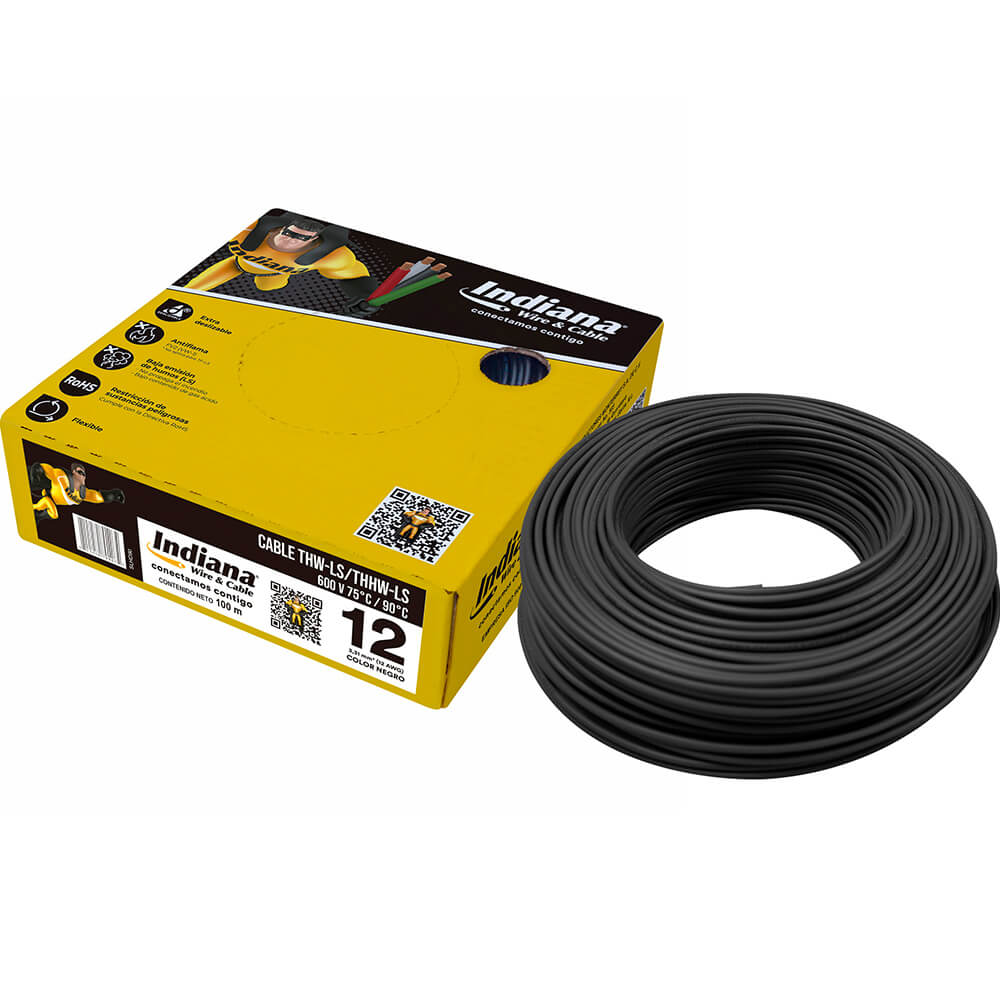 Cable Indiana THW #12 Negro Caja con 100 mts