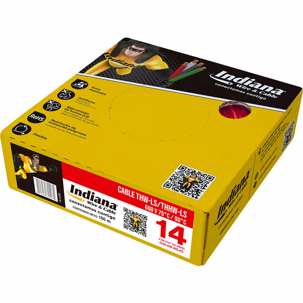 Cable Indiana THW #14 Rojo Caja con 100 mts