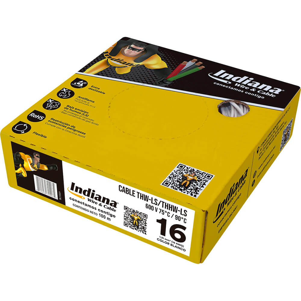 Cable Indiana THW #16 Negro Caja con 100 mts