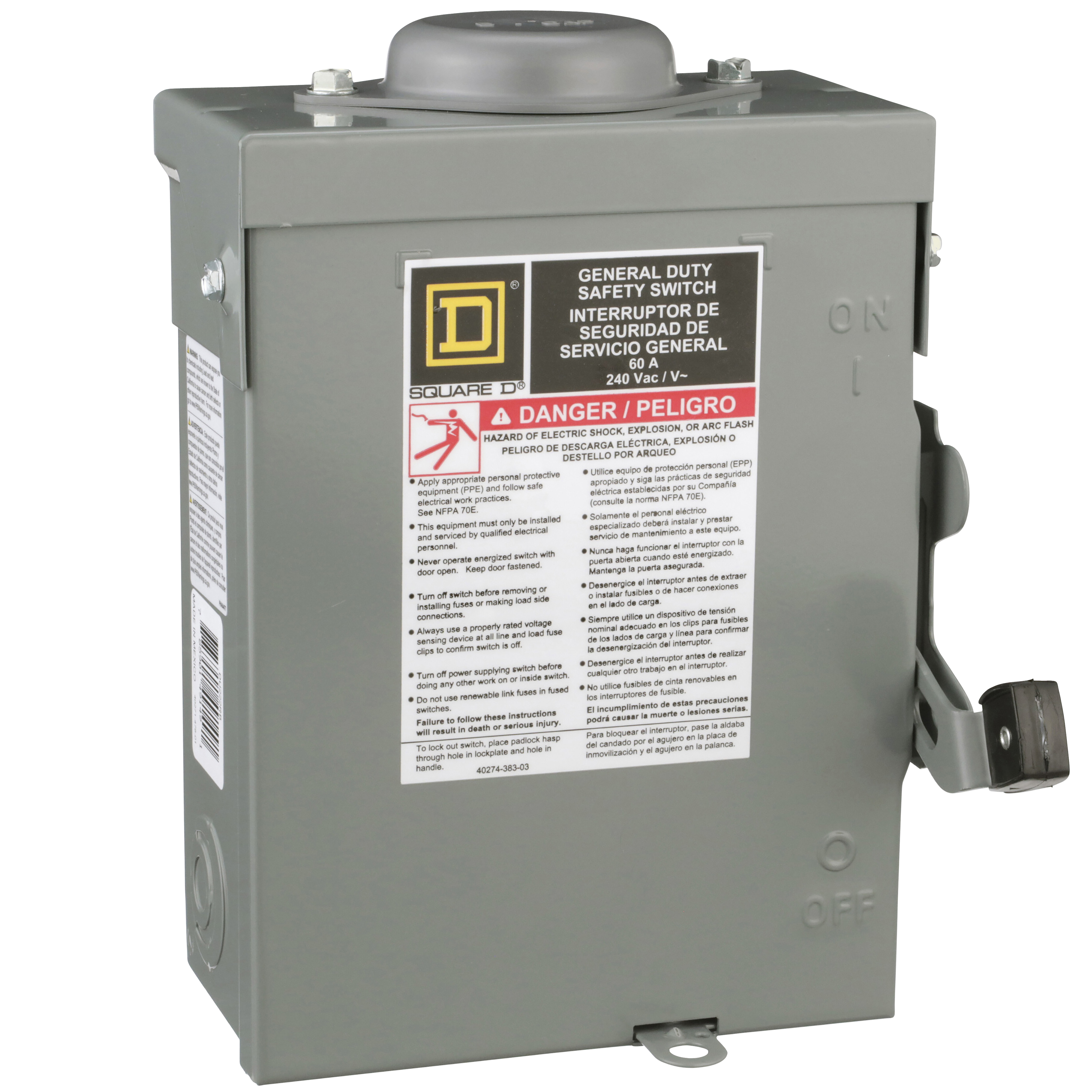 Interruptor de Seguridad Squere D 60A 2 Polos 240V DU222RB NEMA 3R
