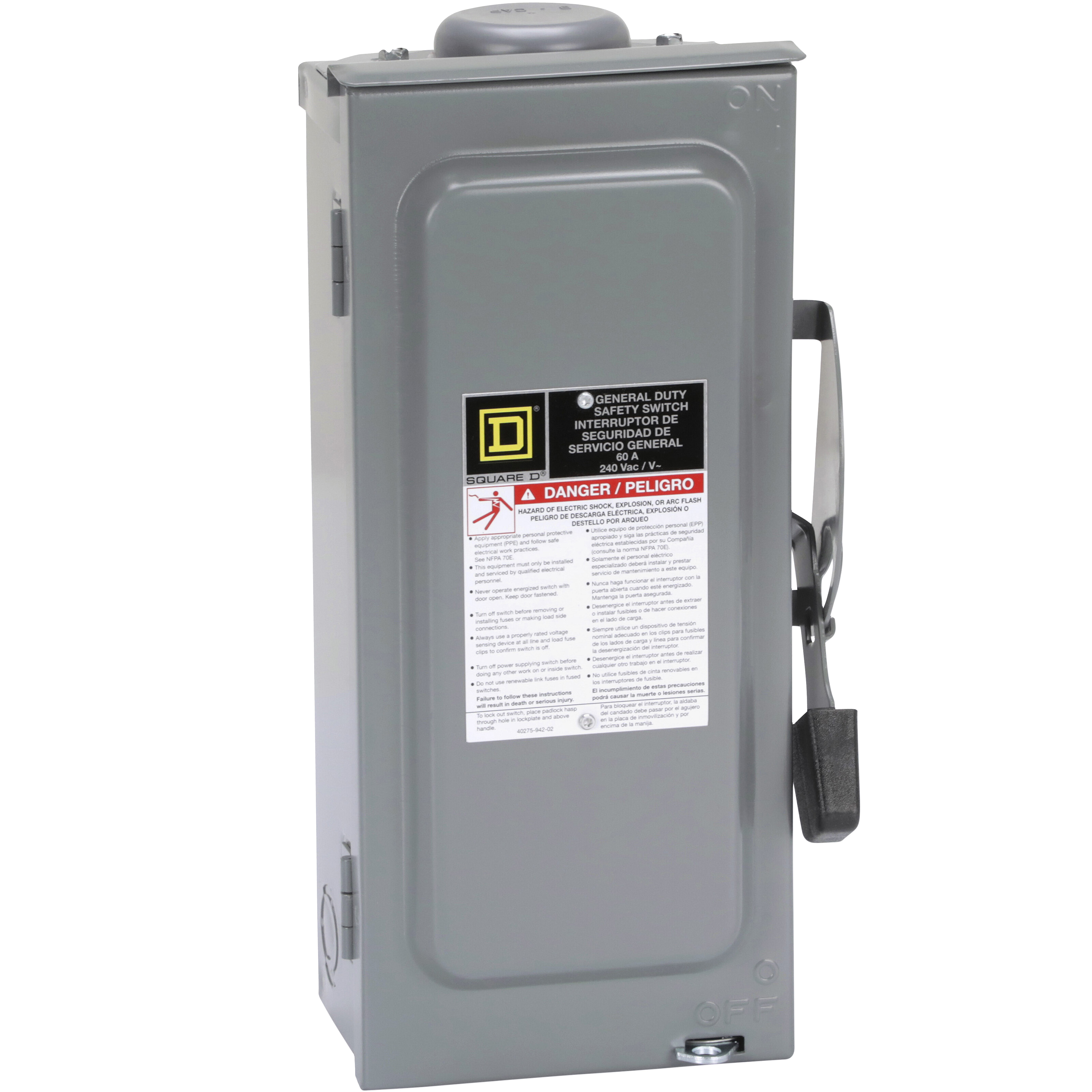Interruptor de Seguridad Squere D 60A 3 Polos 240V | D322NRB NEMA 3R con portafusibles