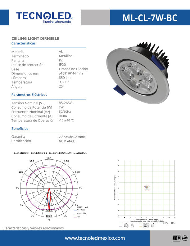 Lampara de Techo Dirigible 7W 6500K