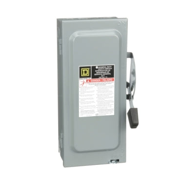 D322N Interruptor de seguridad con portafusibles Square D de 3 polos, 60A, 4 hilos, 3 fases, NEMA1, neutro