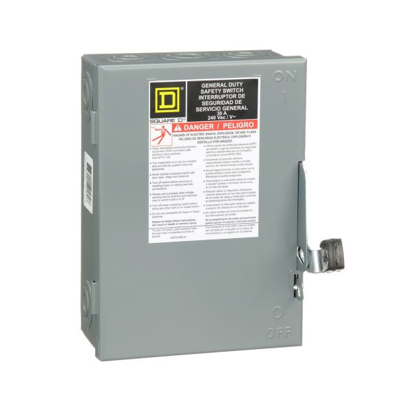 DU321 Interruptor de seguridad sin porta fusibles Square D de 30A, 3 polos, 240V, NEMA 1