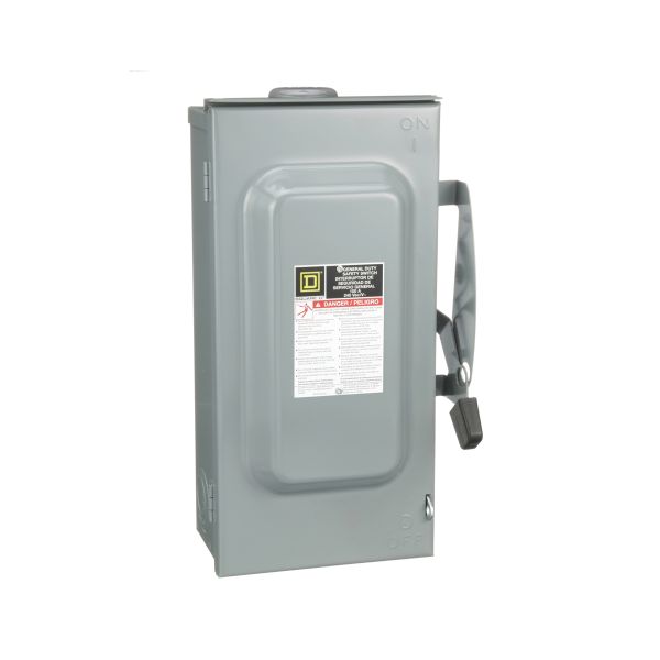 D323NRB Interruptor de seguridad con porta fusibles Square D de 100A, 3 polos, 240V, NEMA3R, neutro
