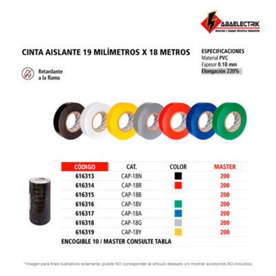 CINTA AISLANTE DE PVC NEGRA 19MM X 18 MT